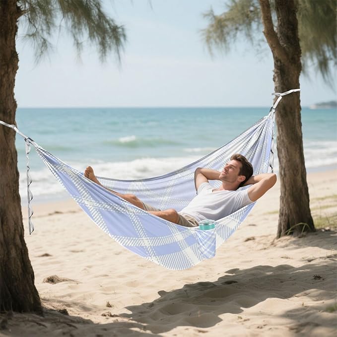 Blue Striped Mesh 330lb Capacity Camping Hammocks with Hanging Rope Indoor Hammock for Indoor Outdoor Patio hamaca para adultos