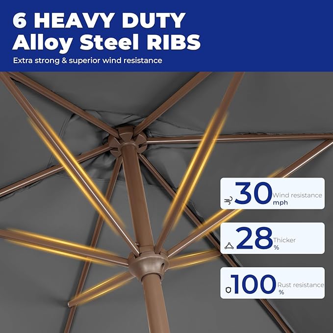 BRIOPAWS 6.5X10 FT Rectangular Patio Umbrella with Base Included | Rectangle Outdoor Umbrellas | 6 Sturdy Steel Ribs | Push Button Tilt & Crank | Heavy Duty for Garden Lawn Deck Backyard Pool |