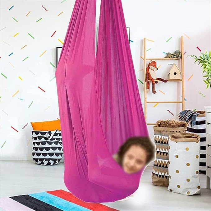 Physical Therapy Swing for Sensory Indoor, Kids and Teens More Special Needs, Cuddle Hammock Autism, ADHD, Aspergers and Integration Snuggle (Color : Rose red, Size : 100x280cm/39x110in)