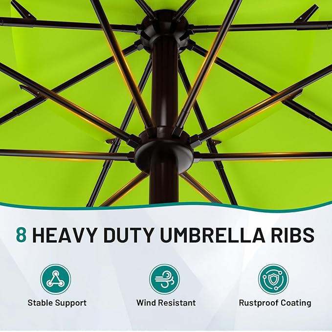 AreShark 9FT 3-Tiers Patio Umbrella with Valance, Outdoor Umbrellas with Crank/Tilt, Table Market Umbrella Vented w/ 8 Sturdy Ribs for Garden, Deck, Backyard, and Pool, Apple Green