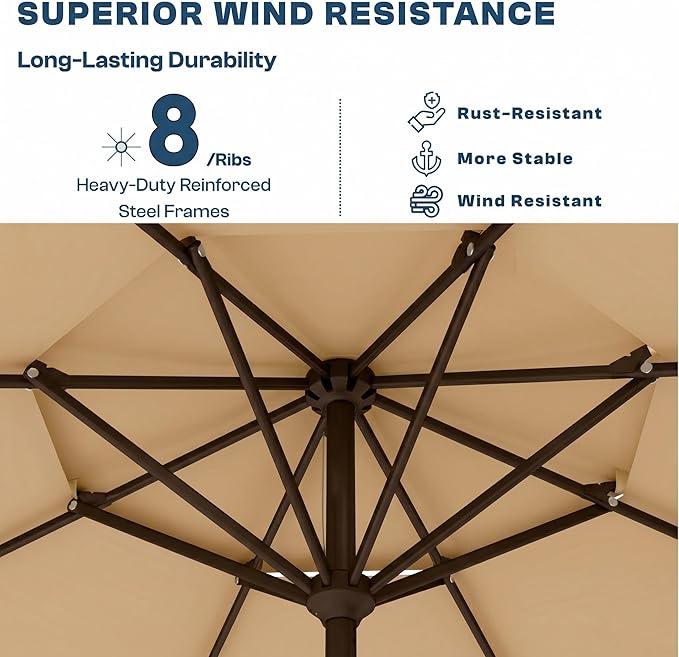 Patio Umbrella, 2 Tier Outdoor Table Umbrella, Large Vented Market Umbrellas with Push Button Tilt and Crank, 8 Sturdy Ribs for Backyard, Deck, Pool, UPF50+ UV Protection