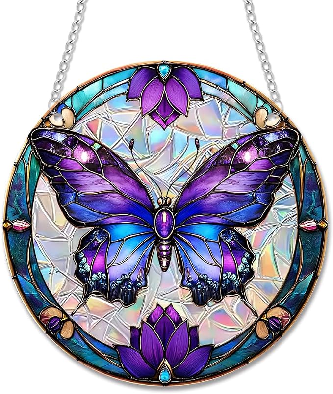 Acrylic Suncatcher Window Hanging, Butterfly Sun Catcher Rainbow Indoor Window Decoration for Living Room Bedroom Summer Home Balcony Ornaments, 7.87 inches