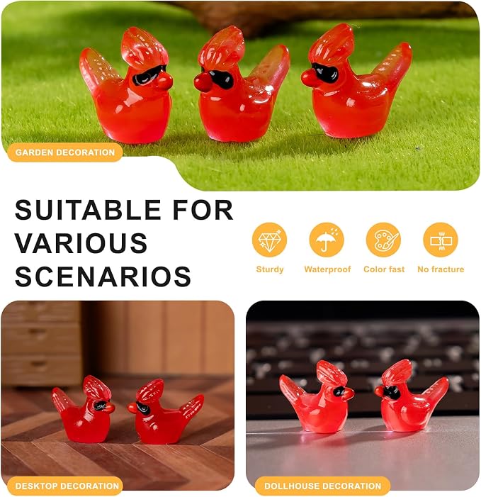 60 pcs Mini Resin Bird Many Styles Variety Tiny Luminous Animals Figures Miniature Little Small Animal Figurines Bulk for Micro Fairy Garden Landscape Accessories Hide Crafts Decor Aquarium