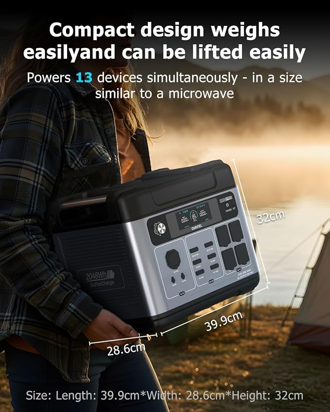 Portable Power Station, 2048Wh LiFePO4 Solar Generator, 3200W (Surge 6000W) AC Output Power Supply, 1800W Fast Charging, UPS, 16 Outlets for Home Backup RV Camping Emergency (Solar Panel Optional)