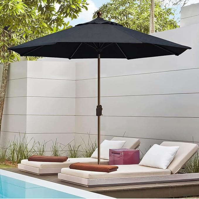 EliteShade USA 10-Year-Non-Fading 10Ft Market Patio Umbrella, UPF 50+ UV Protection Performance Sun Umbrella, Heavy Duty Commercial Grade Outdoor Table Umbrella with Crank & Tilt, Windproof Vented Top for Garden, Pool, Deck and Outdoor Playsets, Black