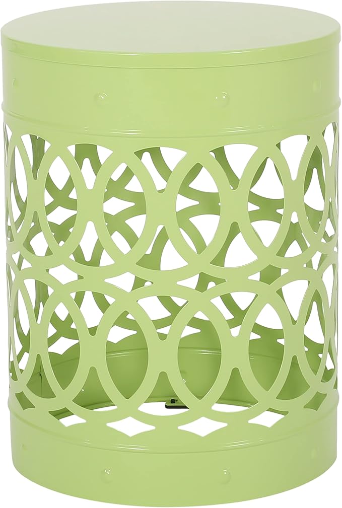 Set of 2 Lime Green Metal Outdoor Side Tables, Round Patio End Tables, Weather Resistant Accent Stools, Geometric Cutout Design, Indoor & Outdoor Decorative Tables for Garden, Balcony, Living Room
