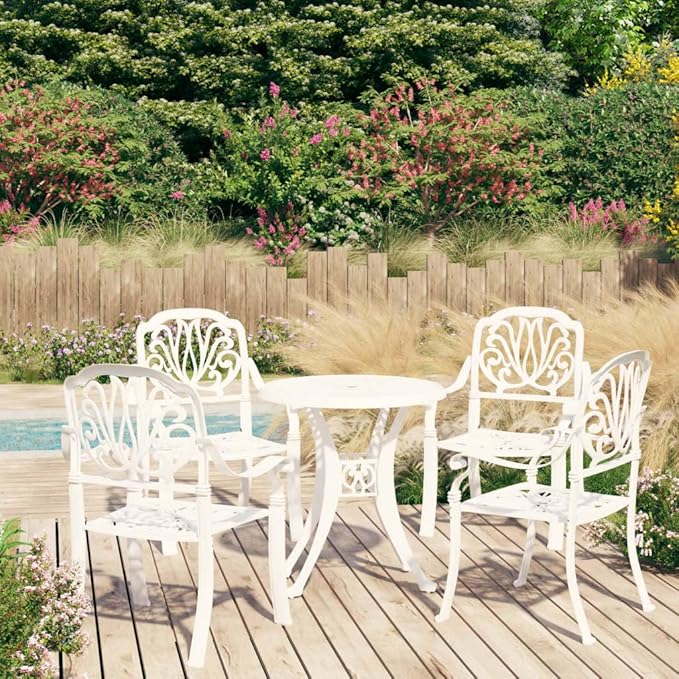 Backyard Furniture Patio Conversation Sets Outdoor Seating 5 Piece Bistro Set Cast Aluminum White Suitable for Swimming Pool, Courtyard, Garden