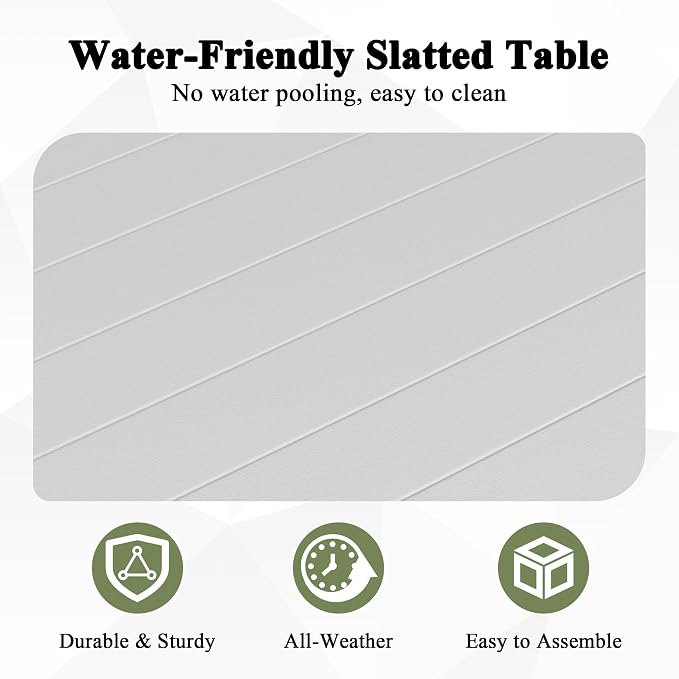 40" Aluminum Outdoor Patio Coffee Table, All-Weather Rust-Resistant Patio Coffee Table with Slatted Top, Modern Rectangular Outside Furniture for Garden, Deck, Balcony and Poolside, White