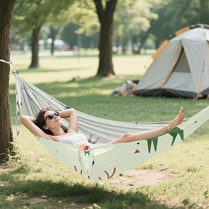 Geometric Deer Outdoor Hammock with Tree Straps Cloth for Outside Beach Patio Garden