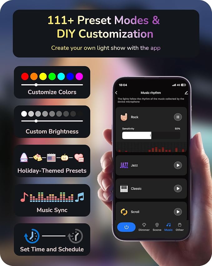 EDISHINE 100FT IP67 Waterproof Smart Permanent Outdoor Lights, RGBIC | APP/Voice/Remote Control, 111+ Scene Modes, Cuttable LED Stripe Lights for Party Decor & Festive Celebrations