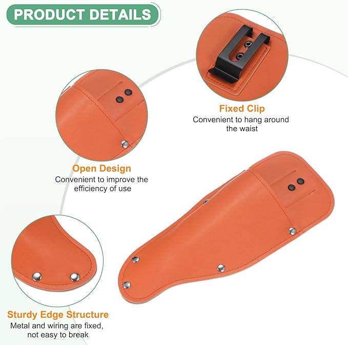 M METERXITY 2-Pack Garden Pruner Sheath, Portable Leather Pruning Shears Sheath Pliers Holder for Belt, Garden Scissors Leather Case for Hand Pruner/Garden Shears/Clippers [Black/Orange]