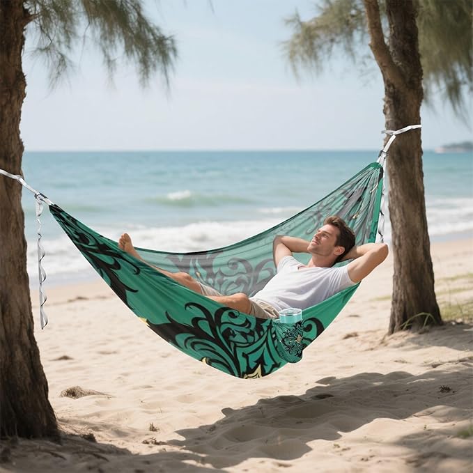 Teal Damask Outdoor Hammocks with Tree Straps Cloth Hammock for Camping Travel Accessories