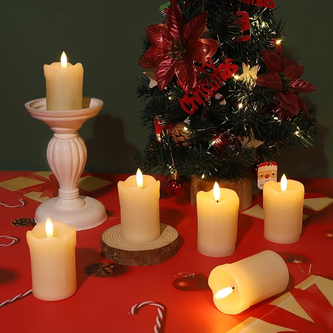 YOROXRG 9 Pack Flameless Votive Candles with Timer Remote,2" x 3" Real Wax, Realistic Black Wick Battery Operated Pillar Candles for Wedding, Party and Holiday Decoration
