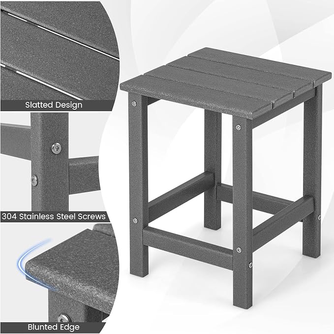 Tangkula Square Outdoor Side Table, Weather Resistant HDPE Adirondack Table, Outdoor Chairside End Tables for Lawn Garden Balcony, Easy Assembly, Patio Side Table, 14 x 14 x 18.5 Inch (2, Gray)