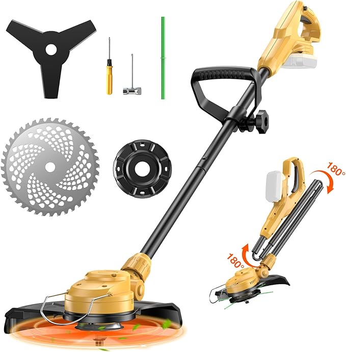 Weed Eater for Dewalt 20V Battery, 600W 2 in 1 Cordless String Trimmer & Weed Wacker,12 Inch Brushless Grass Trimmer with 3-Tooth Blade, Saw Disc for Lawn, Yard and Bush Trimming (No Battery)