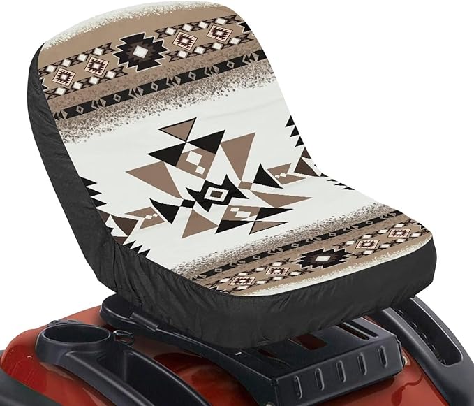 Seat Cover for Lawn Mowers & Tractors, Tractors Decorations, Aztec Tribal Print Waterproof Heavy Duty Riding Lawn Mower Seat Pads with Back Pocket