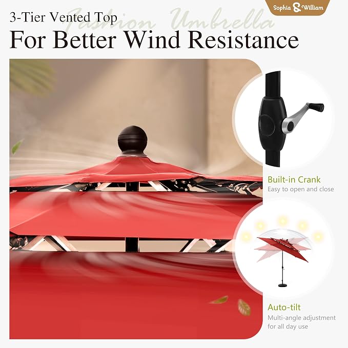 Sophia & William Outdoor Dining Set with Umbrella 6 Piece Patio Set for 4 with 10ft Patio Red Umbrella, 4 x Swivel Patio Chairs, 1 Square Table for Lawn Garden