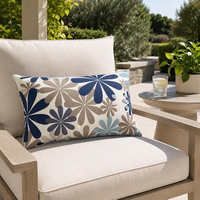 2 Pack Outdoor Lumbar Pillows 12x20 Windmill | Set of 2 rectangular 12x20 outdoor lumbar pillows with inserts, water-repellent covers, hidden zippers, and Windmill print.