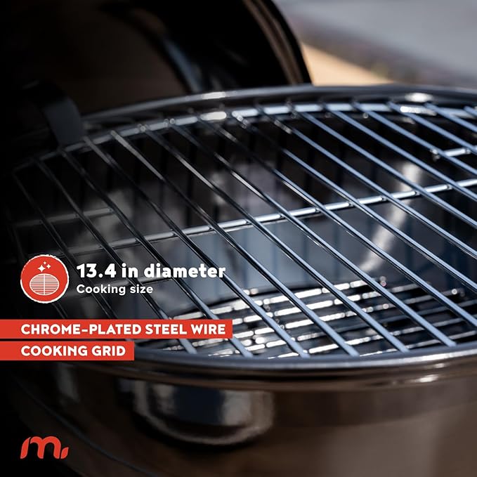 Megamaster 14.5" Portable Charcoal Barbecue Grill with Adjustable Air Vent, 141 SQ. In Cooking Area, Table Top Grill for Camping, Outdoor Cooking, Patios, and More - 810-23001
