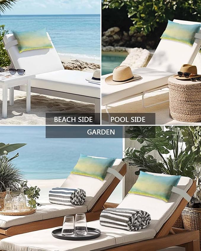 Outdoor Pillows Covers with Inserts Abstract Meadow Oil Painting Style Green Waterproof Recliner Pillow with Adjustable Strap Throw Pillows for Patio Furniture Pool Lounge Chair, 11x16 inch, 1PCS