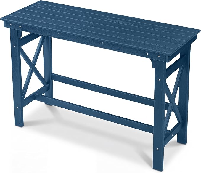 60" HDPE Outdoor Bar Table, Rectangle Patio Bar Height Counter Table, All-Weather Adirondack Outdoor Pub Table, Waterproof Patio Bar Table for Outside, Garden, Backyard, Deck, Blue