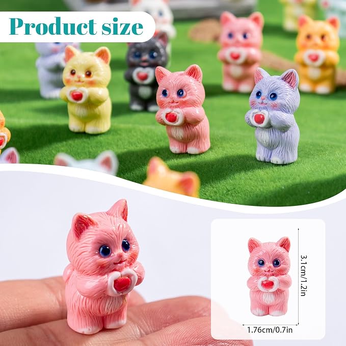 28 pcs Mini Resin Colorful Cats Variety Tiny Animals Figures Miniature Little Small Cat Figurines Bulk for Micro Fairy Garden Landscape Accessories Hide Crafts Decor