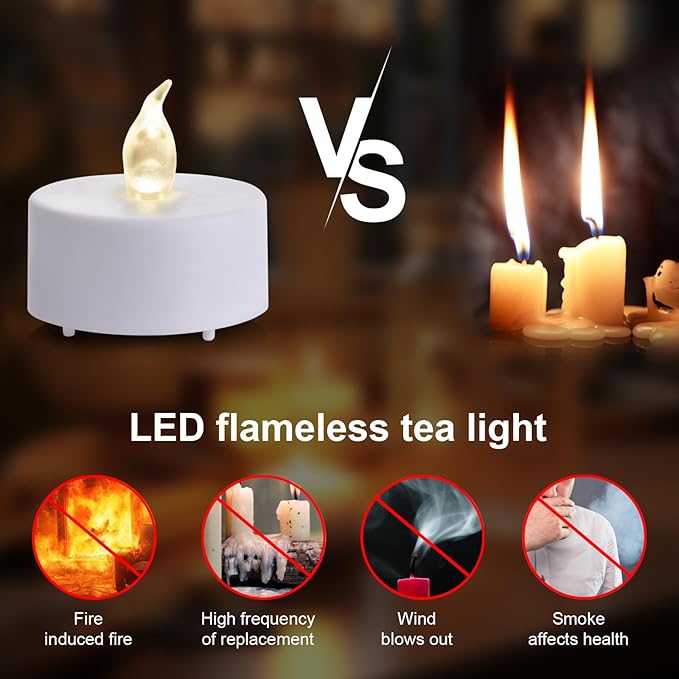 24Pack Remote Control LED Tea Lights Battery Operated Flameless Candles Realistic and Bright Flickering Long Lasting 400 Hours Electric Candles for Christmas Home Party Wedding Decor (White)