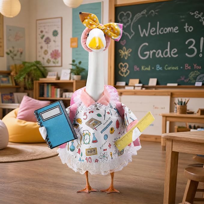 Back to School Porch Goose Outfits for 23 Inch Plastic & Cement Goose Statue,Classroom Clothes & Costume Decor for Garden Patio Lawn Yard Outdoor