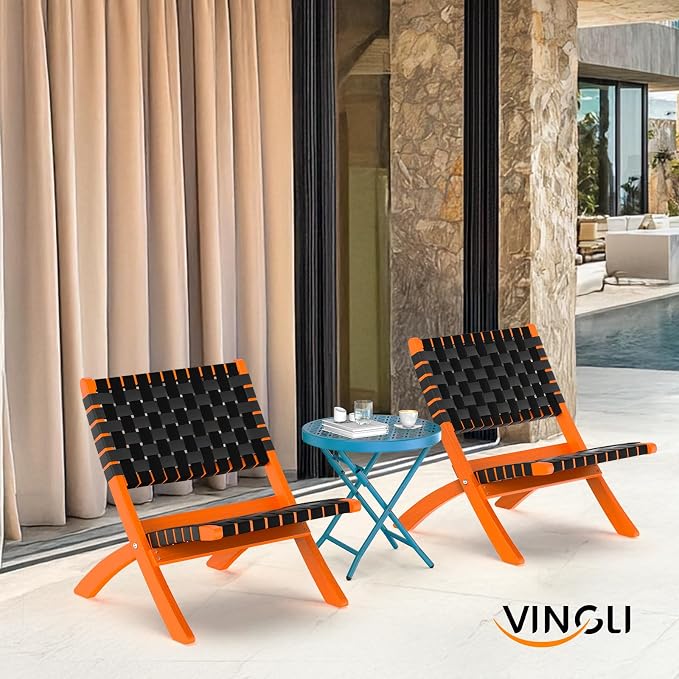 VINGLI Patio Folding Side Table, Small Outdoor Table with Everlasting Floral Pattern and Sturdy X-Shaped Metal Frame Ideal for Indoor & Outdoor Balcony, Porch, Backyard, Deck, Blue, 1 Pack