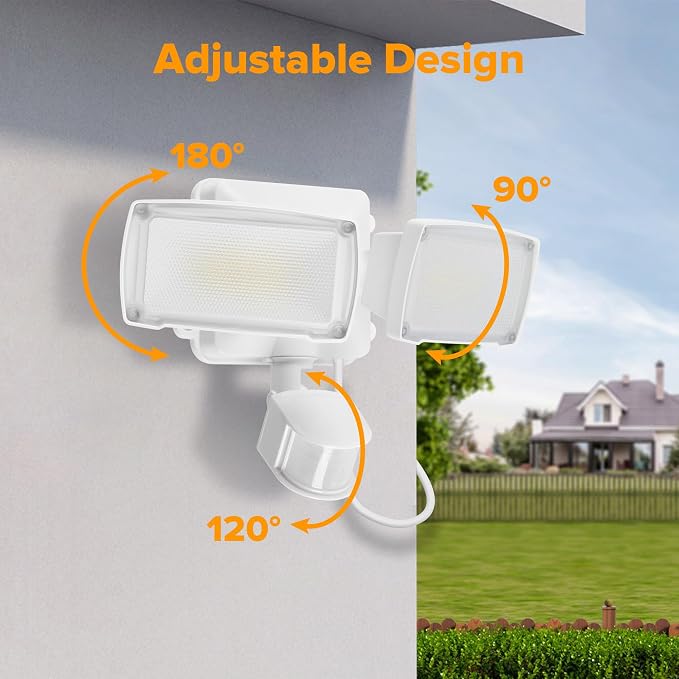 LUTEC 21W 2 Pack Plug in Motion Sensor Light Outdoor, Flood Lights Outdoor Motion Sensor,2500LM, 5000K Daylight,IP65 Waterproof,Adjustable 2 Heads Wall Light for Garage, Porch, Yard - White