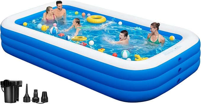 Inflatable Swimming Pool for Family, 130" x 72" x 22" Large Blow Up Pool for Adults & Kids, Thickened Backyard Pool with Pump, Quick Inflation Summer Outdoor Water Party Pool