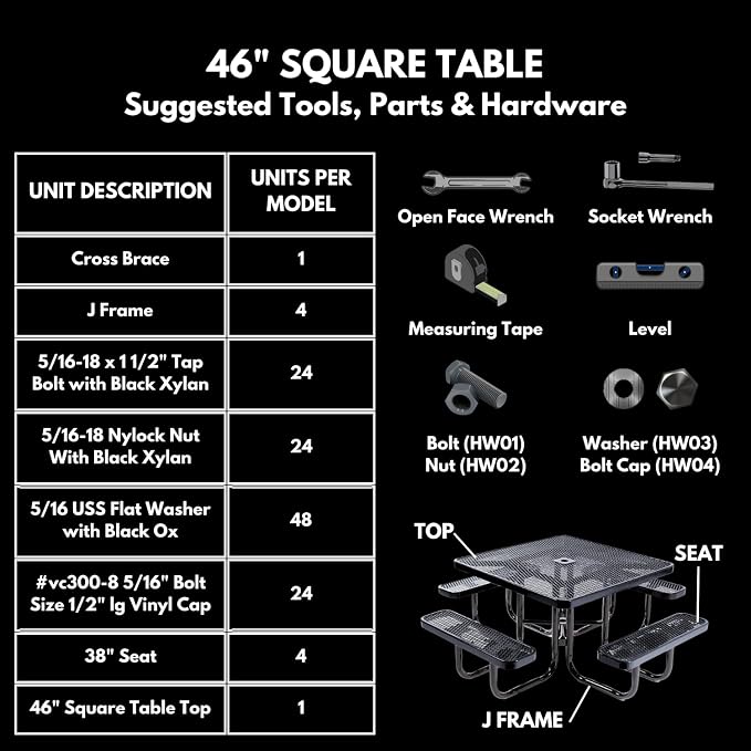 COATEDOUTDOORFURNITURE Heavy-Duty Portable Outdoor Picnic Table with Umbrella Hole, Expanded Metal Commercial-Grade Patio Dining Furniture Made in America (46" Square Top, Burgundy)