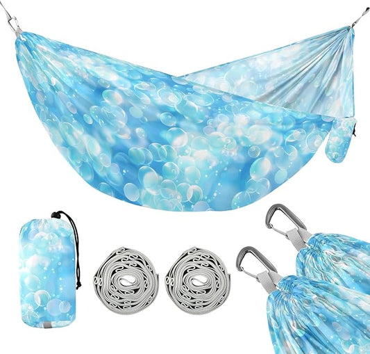 Camping Hammock Outdoor Hammocks for Outside Blue Bubble Beach Trees Portable Lightweight with Pockets Tree Straps Indoor