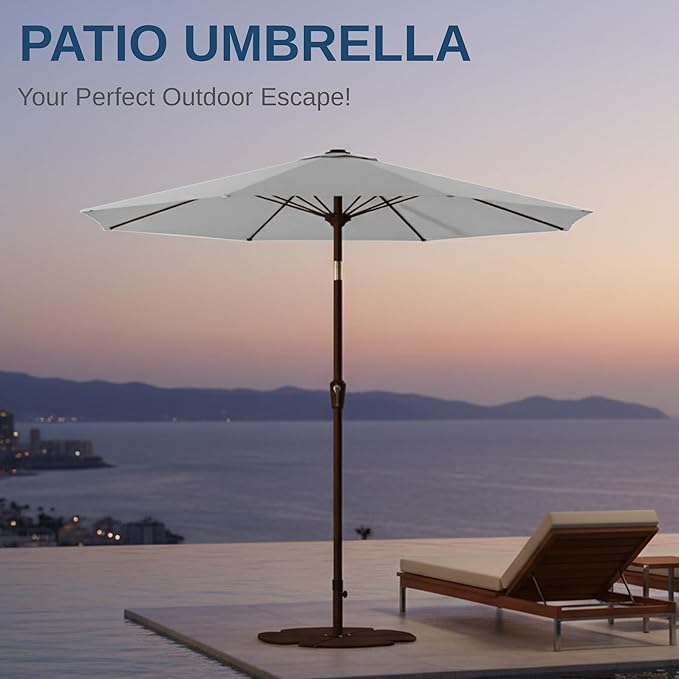 9ft Patio Umbrella with Push Button Tilt and Crank,Outdoor Market Table Umbrella UV Protection 8 Sturdy Ribs for Backyard,Garden,Pool,Deck(Light Gray)