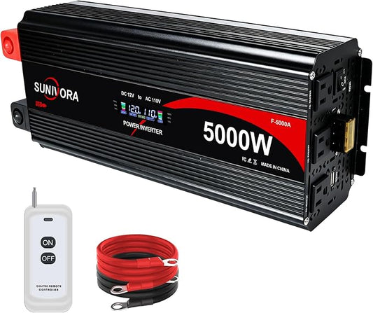 5000 Watt Power Inverter 12V to 110V/120V DC to AC Converter 10000W Peak, with Remote Control & LCD, 4 AC Outlets & USB Ports & Hardwire Terminal for Vehicle Car Truck Boat RV Camping Solar System EPS