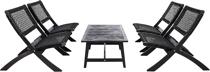 SAFAVIEH Outdoor Collection Blaze Coastal Black Acacia Wood/Black 5-Piece Coffee Set