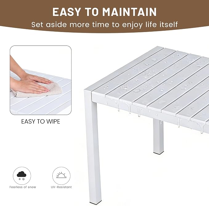 LUMISOL 5 Piece Outdoor Dining Table Set, All Weather Rectangular Table and Chairs Set with Striped Color Block Chairs and Sturdy Metal Legs for Garden, Backyard, Poolside, Beige+Orange+White