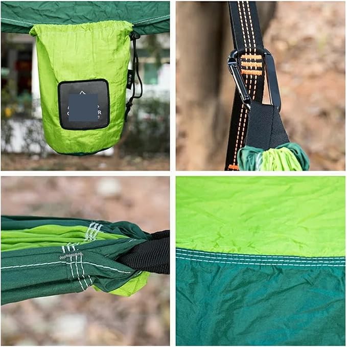 Hammock Portable Nylon Parachute Fabric Single and Double Size Outdoor Camping Hiking Garden Hammock Quick-Opening(Double Green 2)