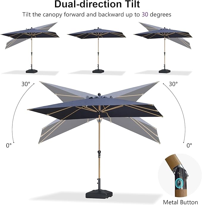 PURPLE LEAF 4' x 6' Market Umbrella Patio Umbrella Outdoor Table Umbrella Aluminum with Push Button Tilt & 8 Sturdy Ribs and Crank Rectangular Outdoor Umbrellas for Pool Backyard Beach, Navy Blue