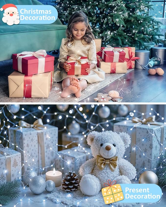 4 Pack 60 LED Fairy Lights Battery Operated with Remote, 20 FT Cool White | Cuttable, 8 Modes, Memory, Dimmable, Waterproof Battery String Lights with Timer for Indoor Outdoor, Christmas Decorations