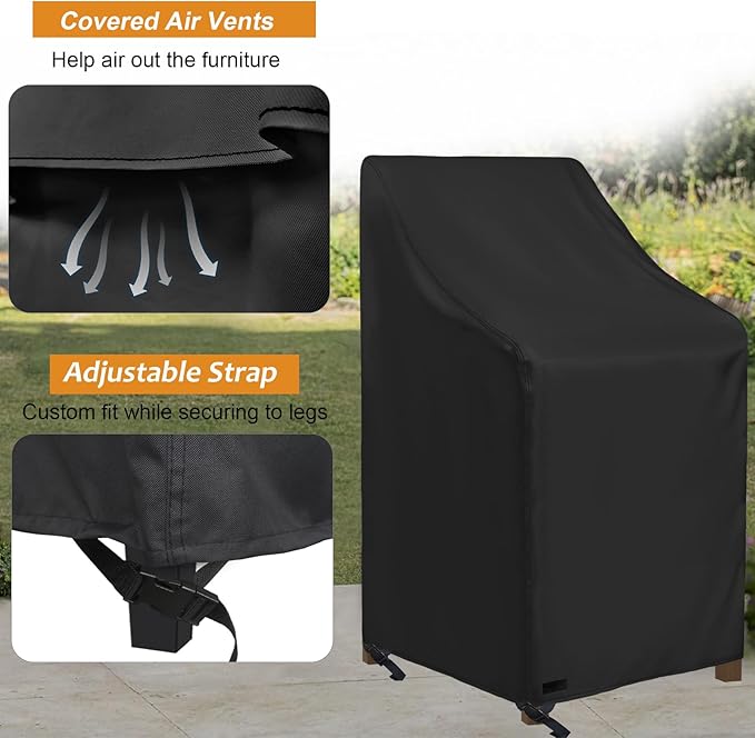 NettyPro Stackable Patio Chair Covers 2 Pack Waterproof Outdoor Patio Furniture Stacking Chair Cover, Fits for 4-6 Stack Dining High Back Chairs, 26"W x 35"D x 45"H, Black