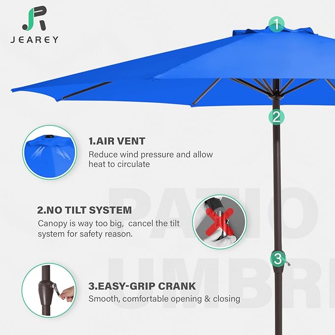 JEAREY 12' Patio Umbrellas Outdoor Market Umbrella w/Crank, Table Umbrella 8 Sturdy Ribs, UV Protection Windproof for Garden, Deck, Backyard, Pool(Royal Blue)