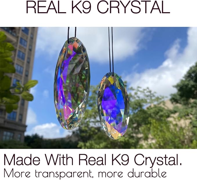 2PCS Eye Crystal Suncatcher Prisms for Windows (Oval Eye) | AB Color, Transparent, K9 Glass, Rainbow Maker, with Hooks & Cord