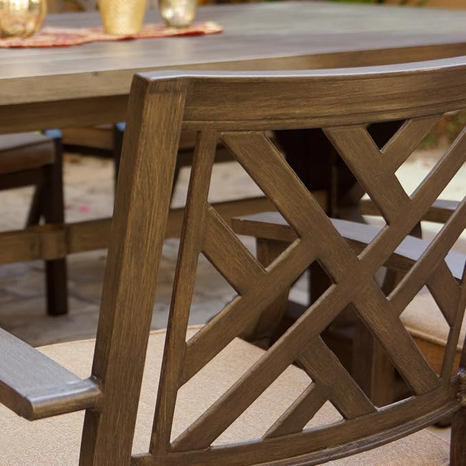 Darlee Brooklyn 9 Pc Aluminum Dining Set w/ 86 X 44 Inch Table in Multi Brown/Sesame