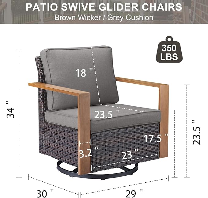 Belord Outdoor Swivel Rocker Chairs Set of 2 With Metal Wide Armrests, Patio Wicker Chairs, Glider Furniture for Porch Deck Sunroom Backyard