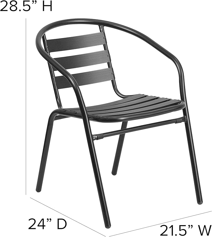 Flash Furniture Lila 7-Piece Glass Patio Table and Chairs Set, Outdoor Patio Dining Set with Rectangular Table and 6 Slat Back Patio Chairs, Black