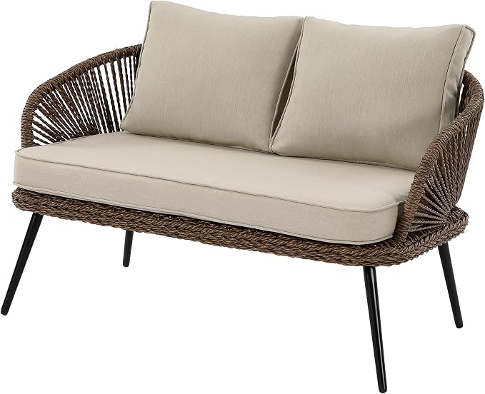 LITTLE TREE Wicker Patio Furniture Set with Coffee Table, 4 Piece Patio Sectional Furniture Set with Removable Cushions, Outdoor Conversation Set for Backyard, Garden, Porch, Balcony, Easy Assembly