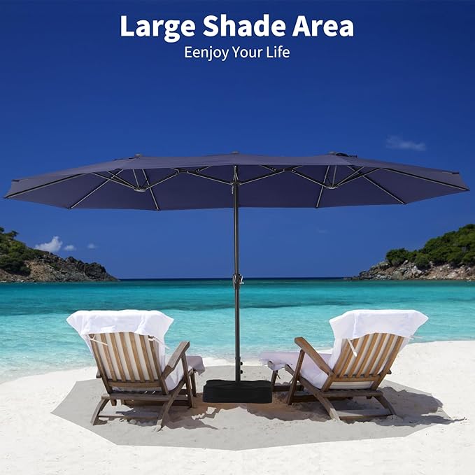 15FT Large Patio Umbrella with Crank Handle,Double-Sided Rectangular Outdoor Umbrella for Pool, Garden, Deck, Lawn & Market (Claret Red)