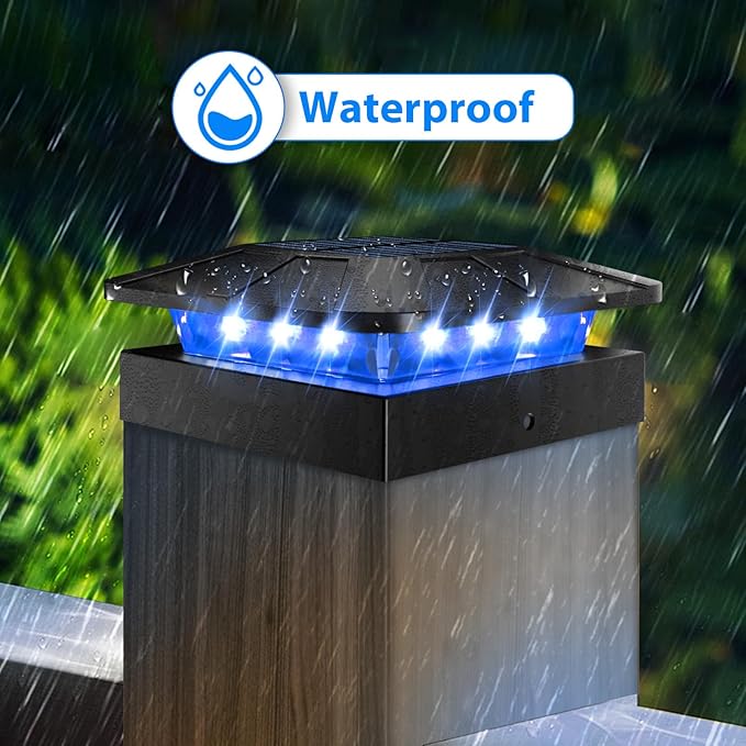 2pack 4x4 Solar Post Lights Outdoor, Blue & Warm White LED Fence Caps Light Waterproof, Wood & Vinyl Post Top Lighting for Deck Mailbox Railing Porch Outside
