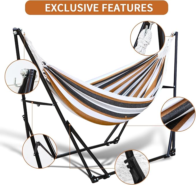 Portable Hammock with Stand for Outside Foldable,Frabic Tension Adjustable Indoor,Carrying Bag Included, 616 lbs Weight Capacity, Suitable Garden Yard Outdoor Inhouse Multicolour